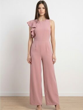 julia jordan One-Shoulder Ruffle Wide-Leg Jumpsuit - Dusty Rose